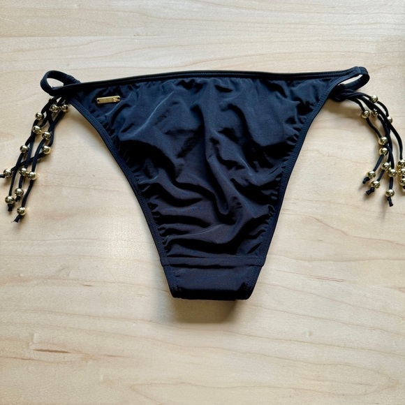 NWT - Victoria's Secret Black String Hipster Gold Beaded Bikini Bottom Size: XS - Picture 2 of 6